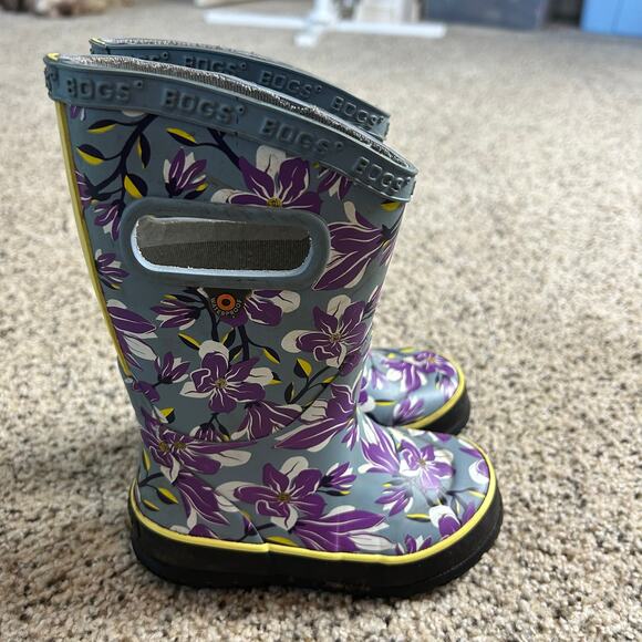 Bogs Infants Rain Boots Size 7 Waterproof Purple Flower Winter - Picture 5 of 7